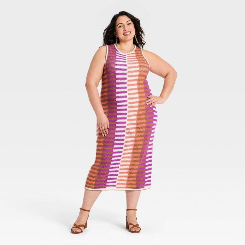 Women's Maxi Sweater Dress - Universal Thread Pink Striped XXL